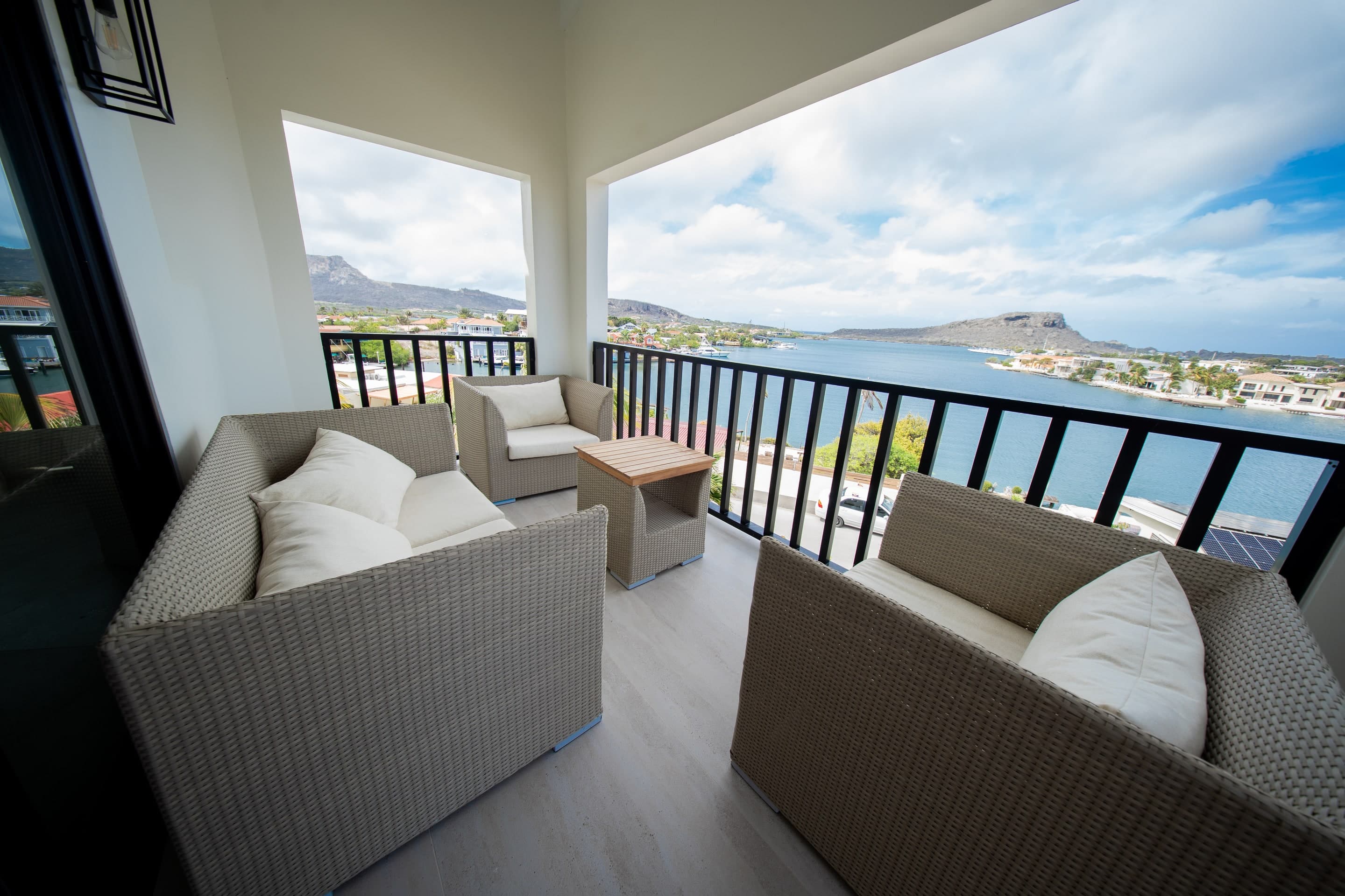 Outdoor terrace at The Villa Elizabeth overlooking Spanish Water